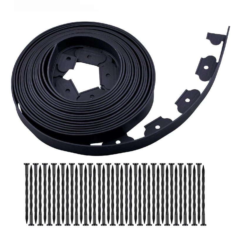 YANEYRIE Garden Edging 40ft Landscape Edging with 40 Spikes for Lawn 2 Inch Tall(Black  40FT) - Image 1